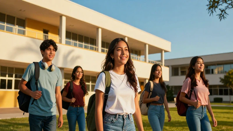 Estudiante mexicano en campus moderno, luz vibrante