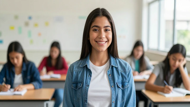 Estudiante mexicano sonriente en campus moderno
