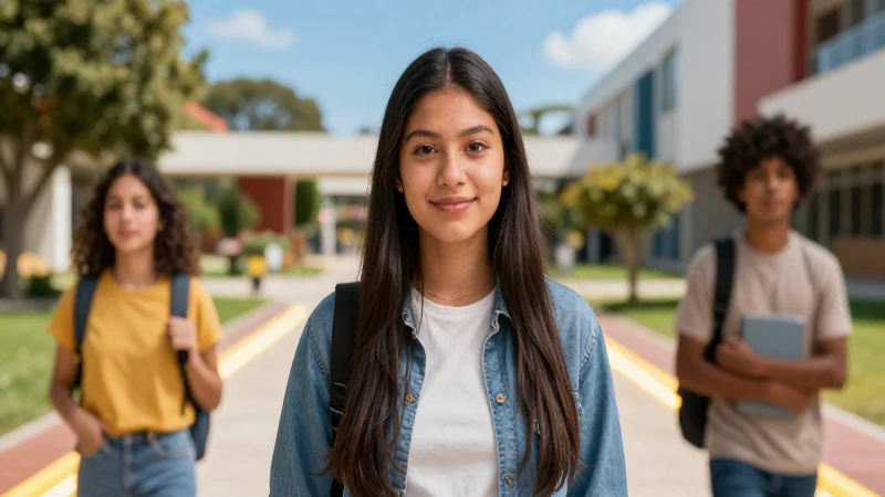 Retrato de estudiante mexicano en campus moderno y vibrante