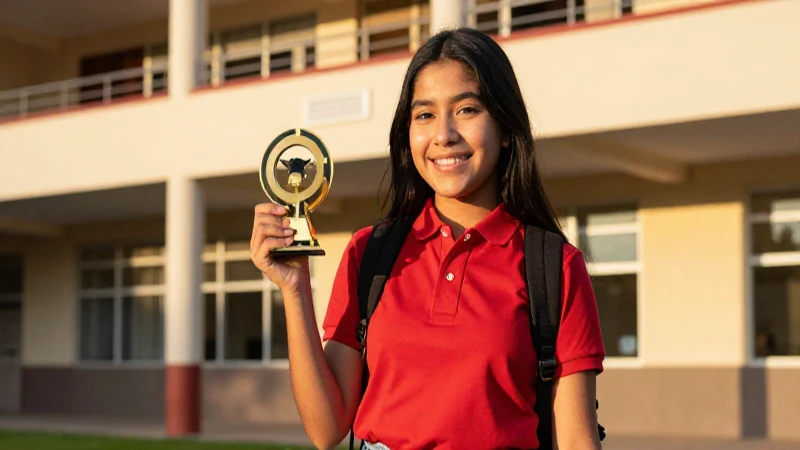 Estudiante mexicano sonriente celebra un logro académico