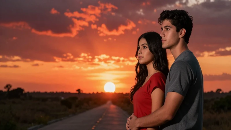 Pareja mexicana atractiva mira el futuro al atardecer
