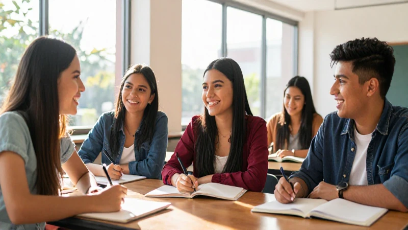 Estudiantes mexicanos sonriendo en campus moderno