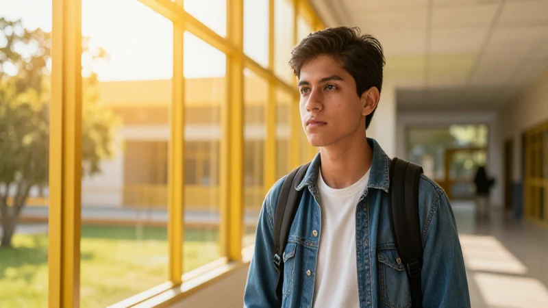 Estudiante mexicano brillante en un campus moderno