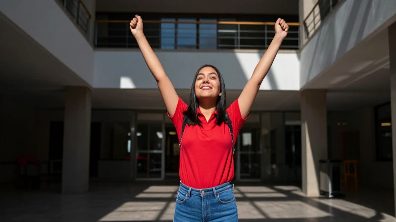 Estudiante mexicano triunfante con iluminación dramática