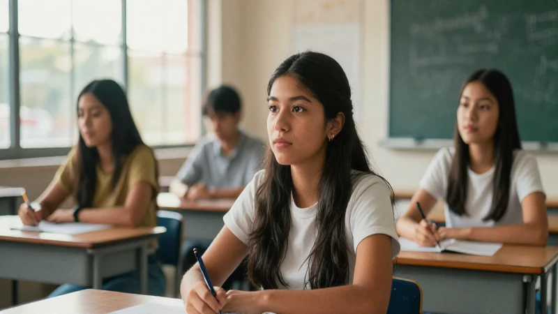 Estudiante mexicana exitosa en un aula moderna