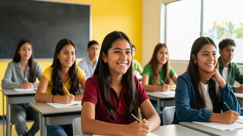 Alumnos mexicanos felices en aula moderna