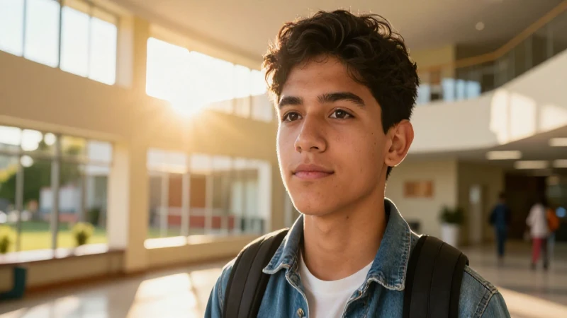 Joven mexicano exitoso en campus moderno