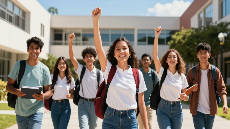 Estudiantes mexicanos celebrando su éxito académico