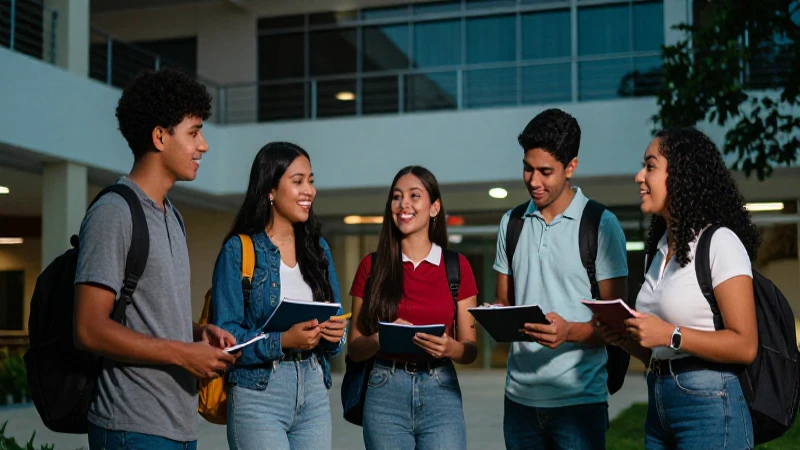 Jóvenes mexicanos colaboran feliz en moderno campus