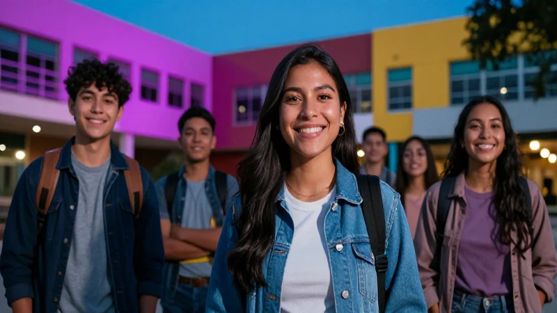 Estudiante mexicano exitoso en campus moderno