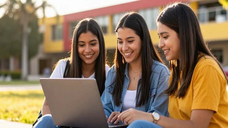 Estudiante mexicano sonriendo en campus moderno