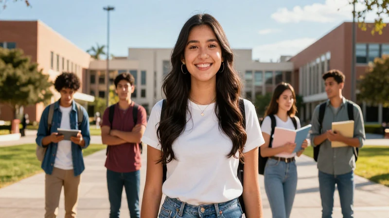 Joven mexicana inspiradora en campus académico