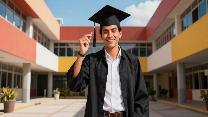 Joven mexicano celebra graduación en un campus moderno