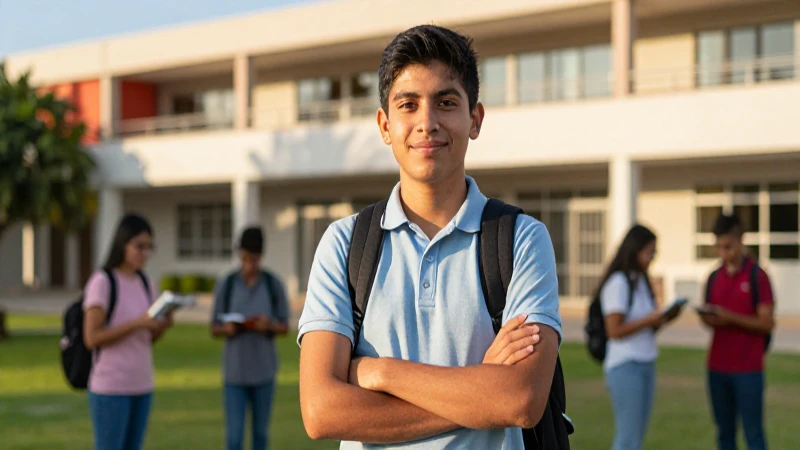 Joven mexicano confiado en campus moderno