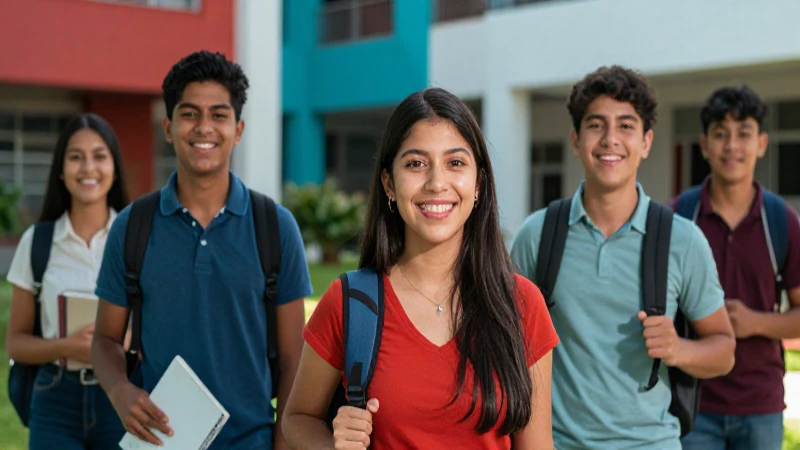 Estudiantes mexicanos sonrientes en campus moderno