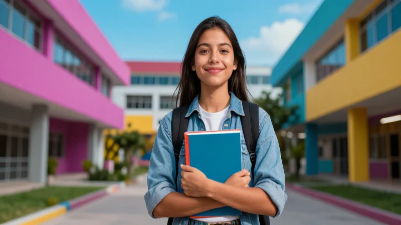 Estudiante mexicano exitoso en campus vibrante