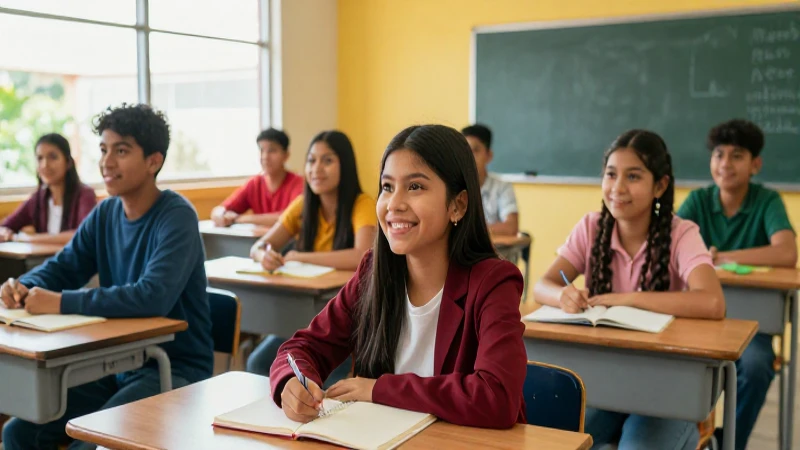 Estudiantes mexicanos en aula moderna y optimista