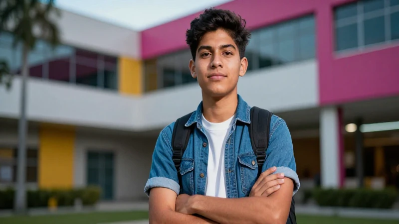 Joven mexicano confiado en campus universitario