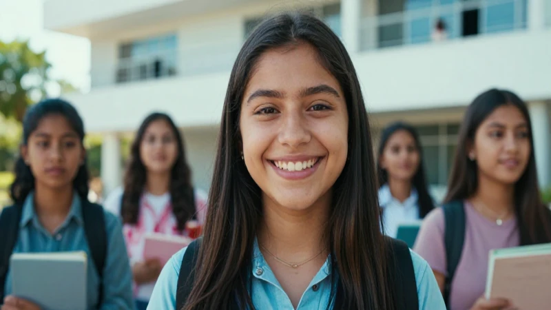 Estudiante mexicano exitoso en campus moderno