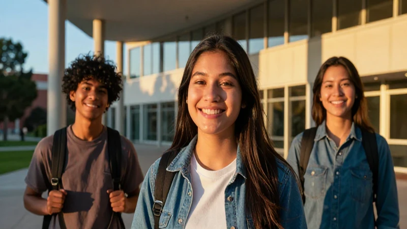 Estudiante mexicano sonríe bajo luz dorada moderna