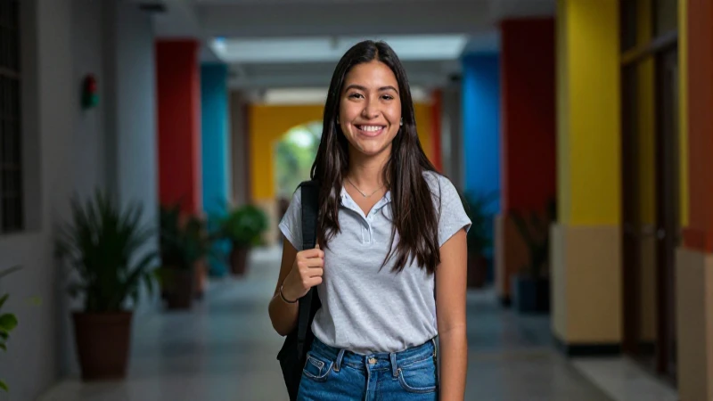 Estudiante mexicano exitoso en moderno pasillo
