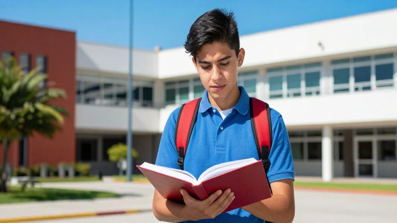 Joven mexicano estudiando en campus moderno y vibrante