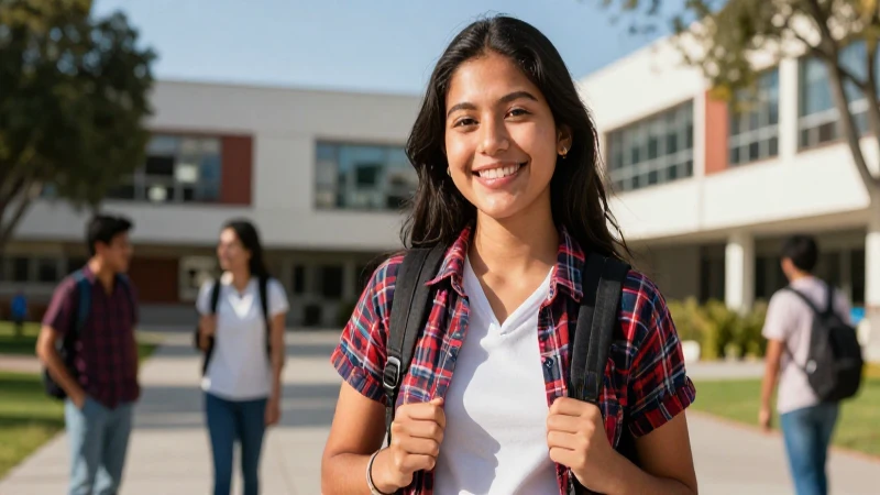 Estudiante mexicano exitoso en campus moderno