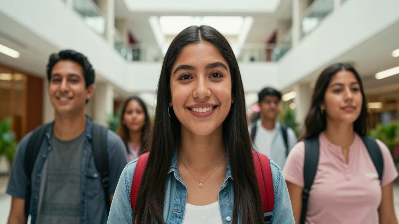 Estudiante mexicano vibrante en campus moderno