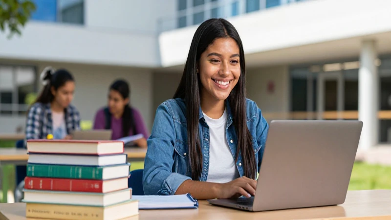 Joven mexicano sonriendo en campus moderno