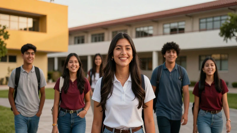 Estudiantes mexicanos felices en un moderno campus vibrante