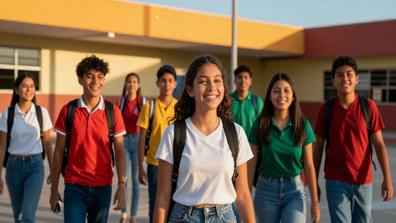 Estudiantes mexicanos alegres en ambiente moderno y cinematográfico