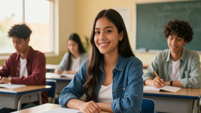 Estudiante mexicano sonriente en aula moderna