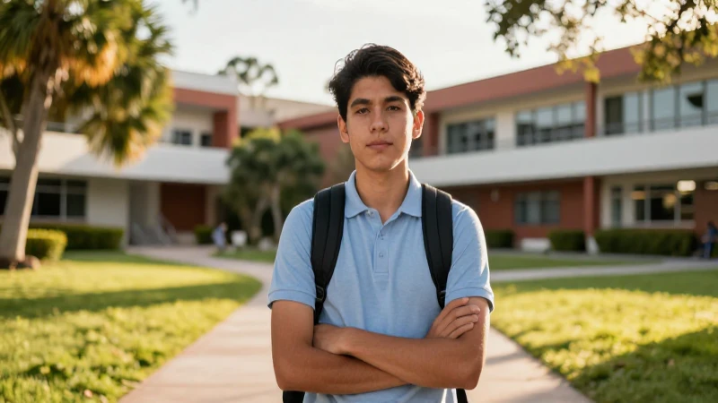 Estudiante mexicano bajo dramática luz dorada