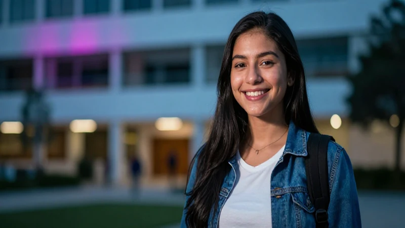 Estudiante mexicano sonriente en moderno campus