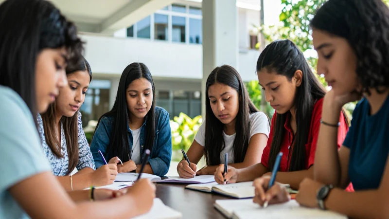 Estudiantes mexicanos motivados en campus universitario
