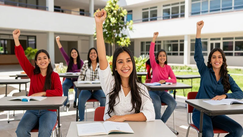 Estudiantes mexicanos triunfantes en universidad moderna