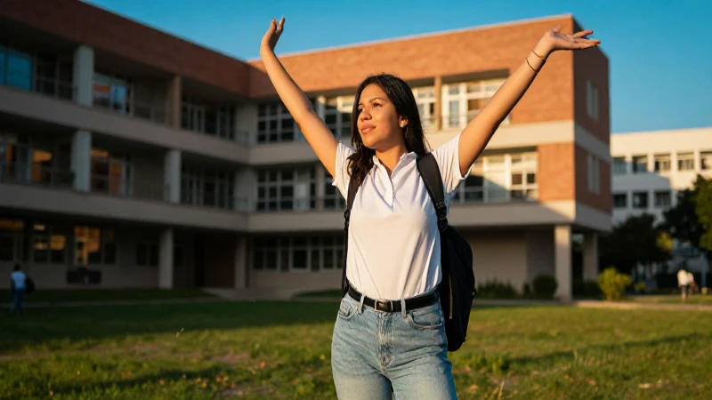 Estudiante mexicano en campus iluminado