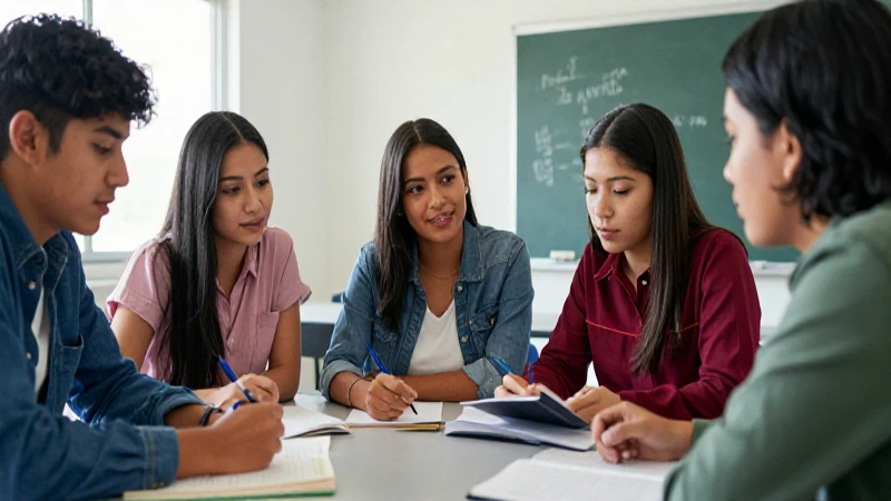 Estudiantes mexicanos estudian juntos en aula moderna