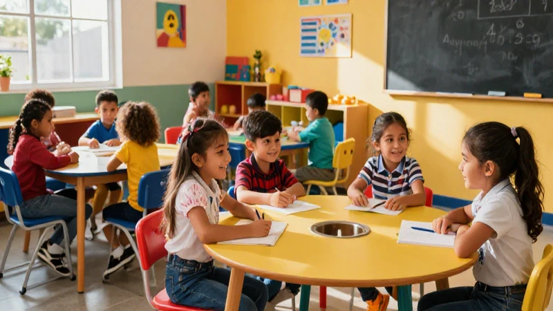 Niños mexicanos felices en un aula moderna y vibrante