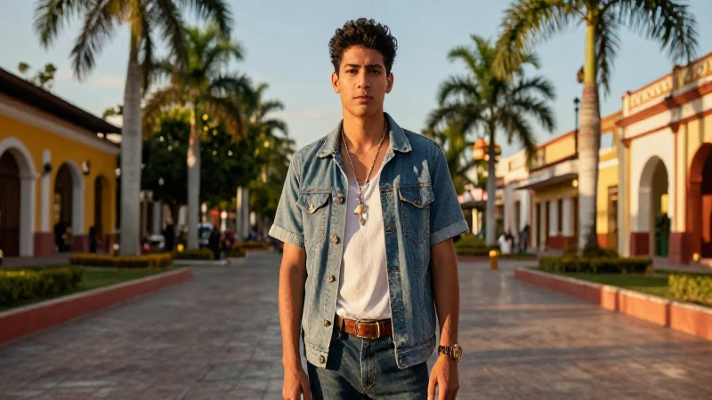 Joven mexicano confiado en plaza vibrante