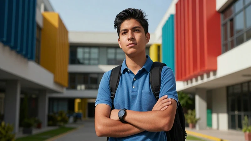 Joven mexicana en campus moderno