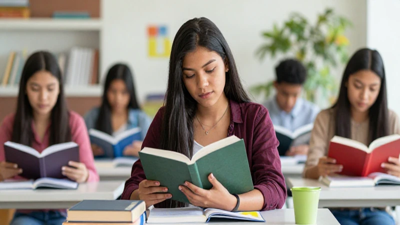 Jovena estudiante mexicana exitosa en campus moderno