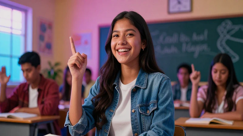 Estudiante mexicano alegre en aula moderna