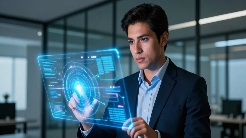 Profesional interactúa con interfaz holográfica
