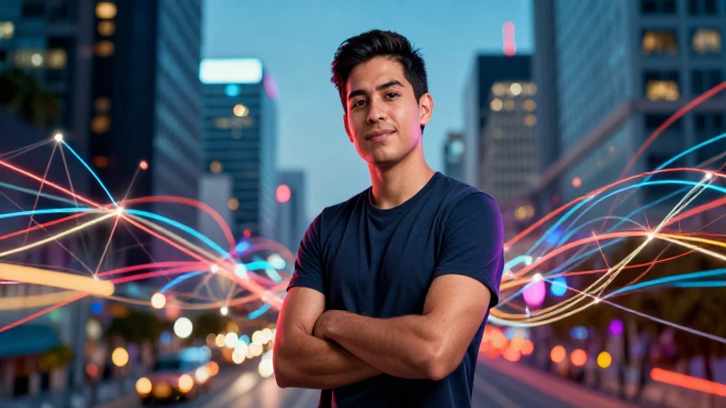 Joven mexicano seguro en un entorno digital vibrante