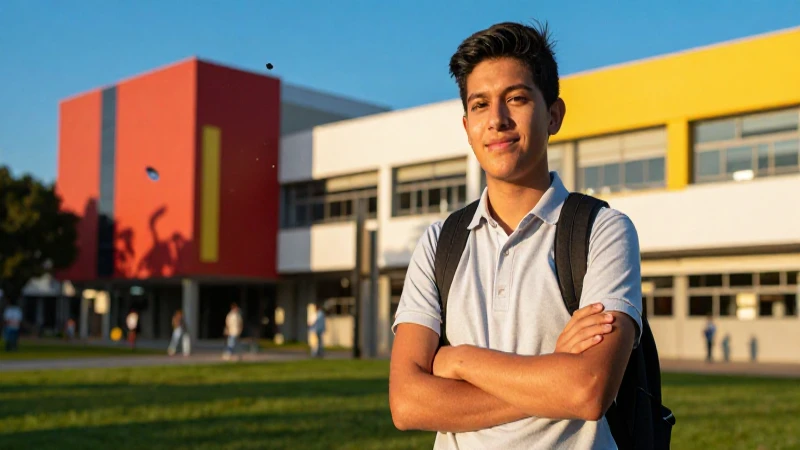 Estudiante mexicano sonriente en campus universitario