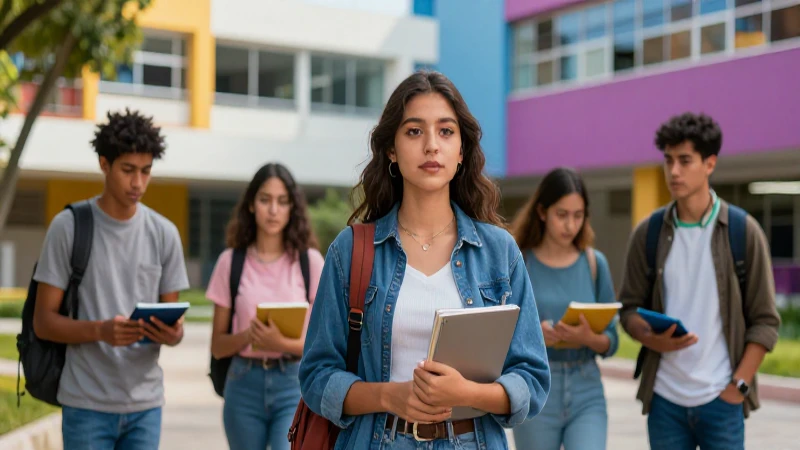 Estudiante mexicano en campus moderno, calidad cinematográfica