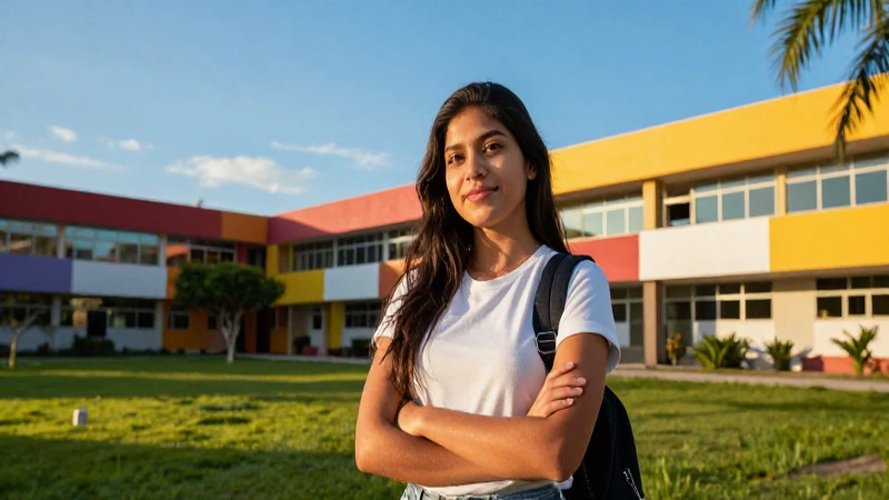 Estudiante mexicano exitoso en campus moderno