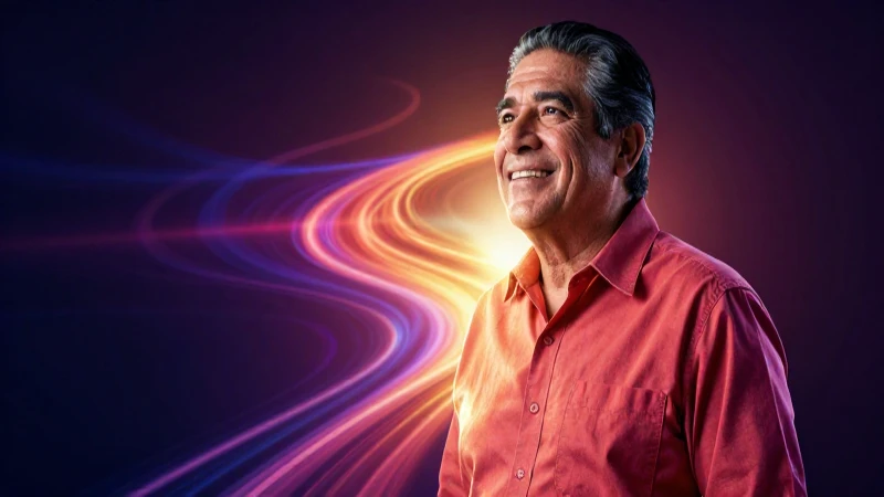 Hombre sonriente con camino de claridad