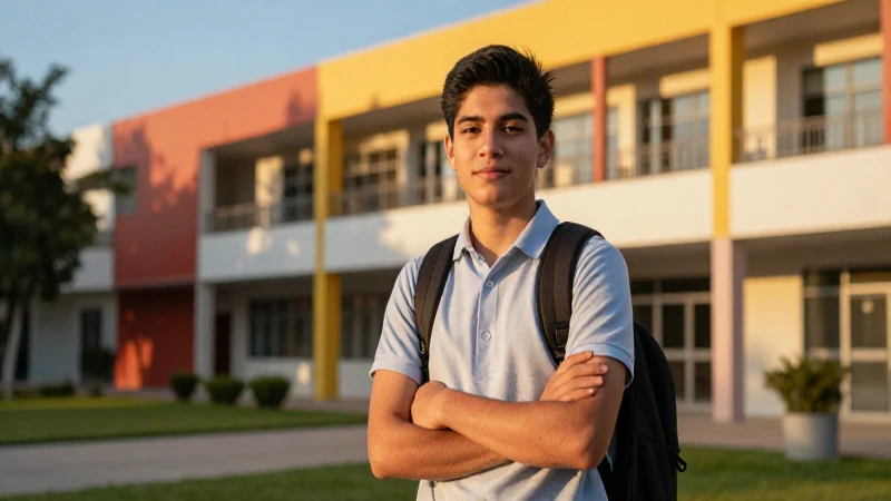 Estudiante mexicano exitoso bajo luz dorada